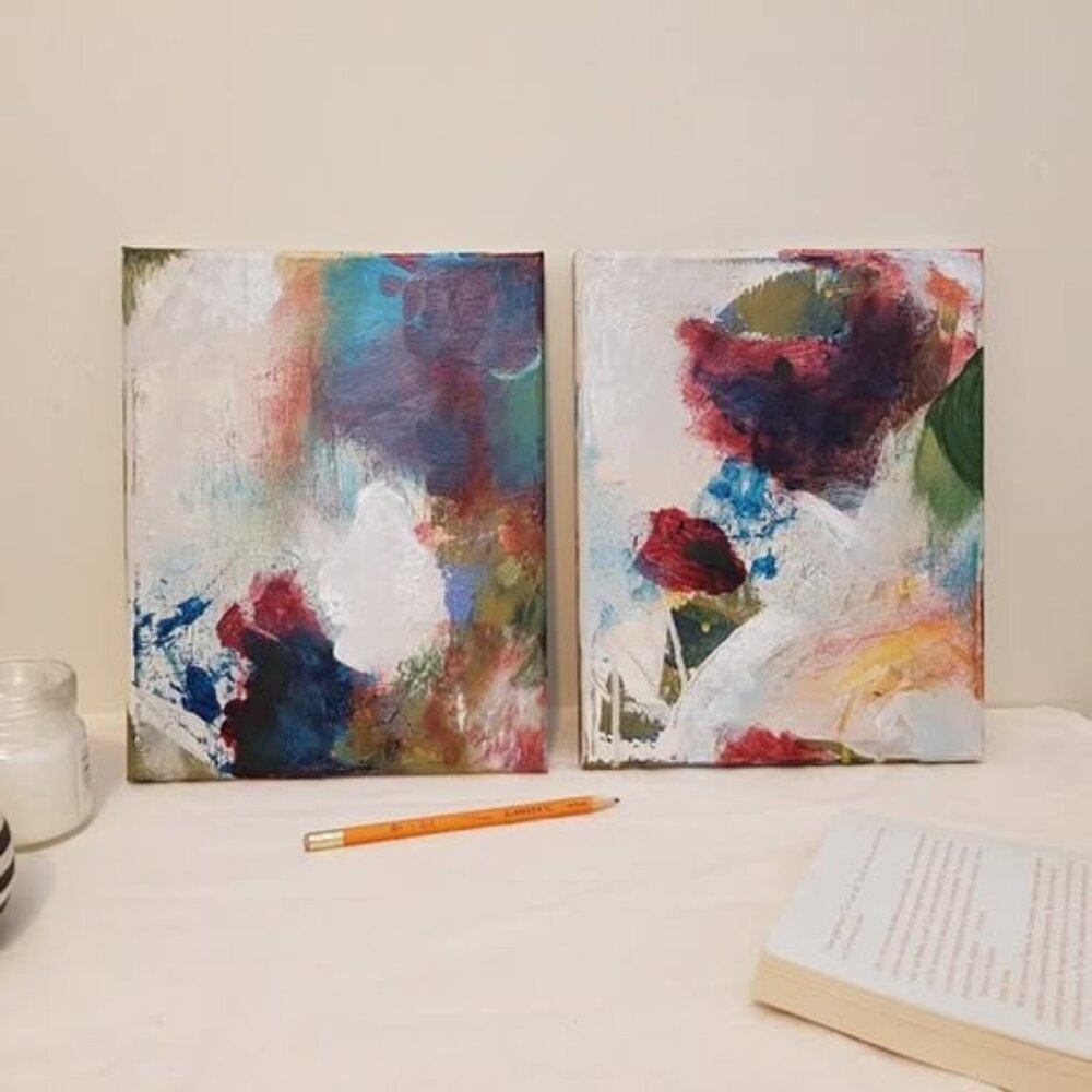 Wall Art set of 2 Original abstract acrylic paintings on canvas. Size: 8 x 10 in